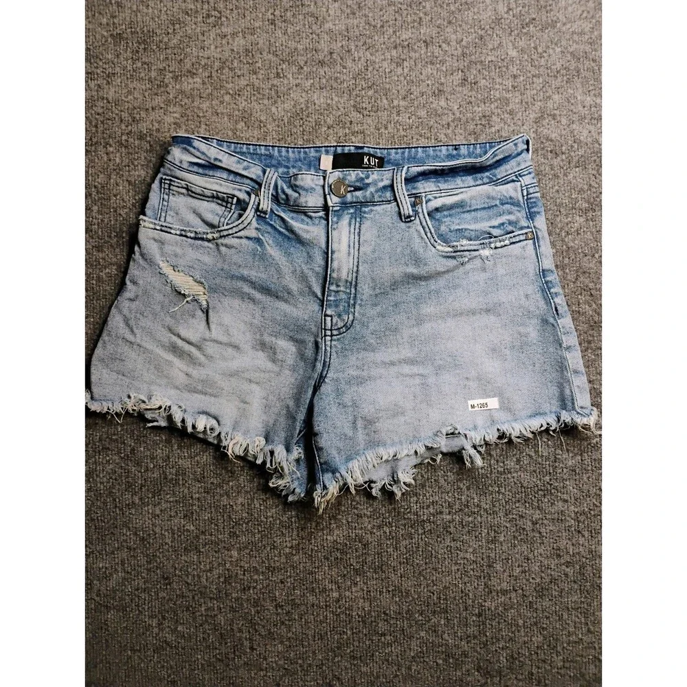 KUT From The Kloth Jane Long Shorts Womens 4 High Rise Distressed Frayed Denim